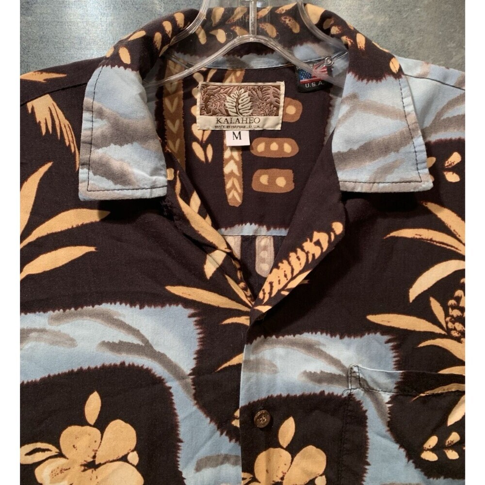 Vintage KALAHEO Hawaiian Tribal Floral Button Shirt Size M Made in Hawaii USA - Picture 12 of 15